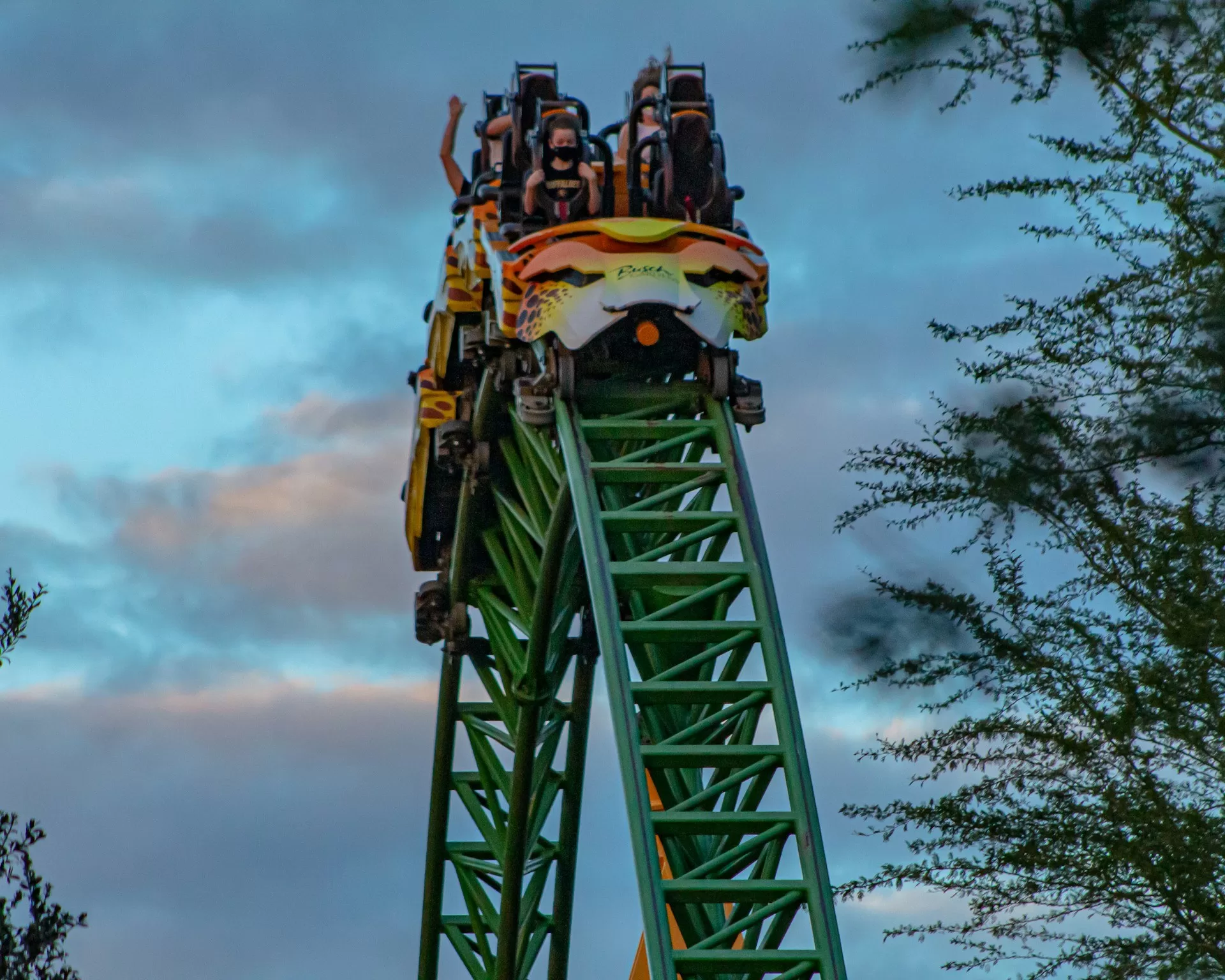Bezoekers in achtbaanrit bij Busch Gardens en Adventure Island