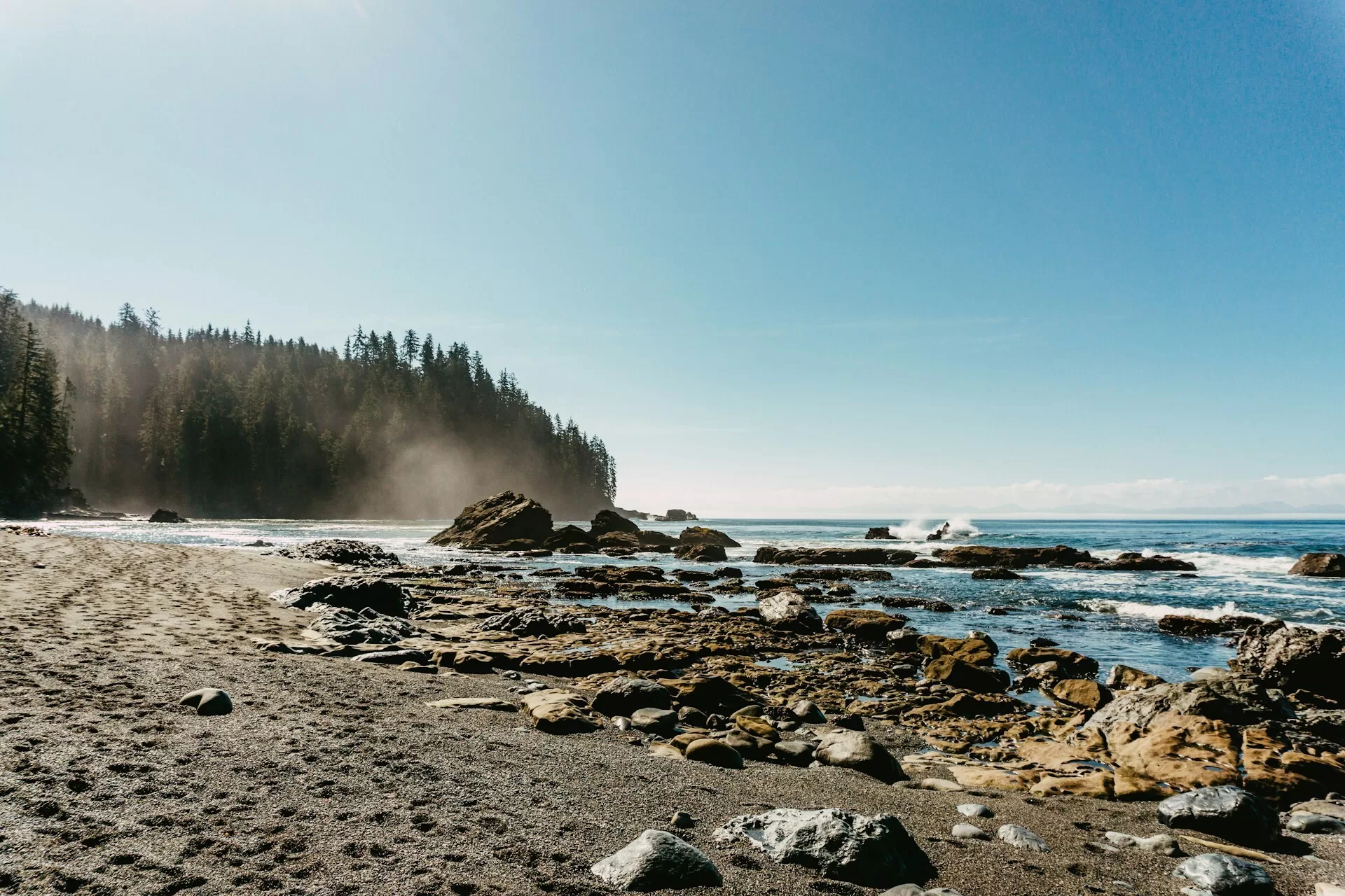 Het rotsachtige strand van Juan de Fuca BC Canada Vancouver Island