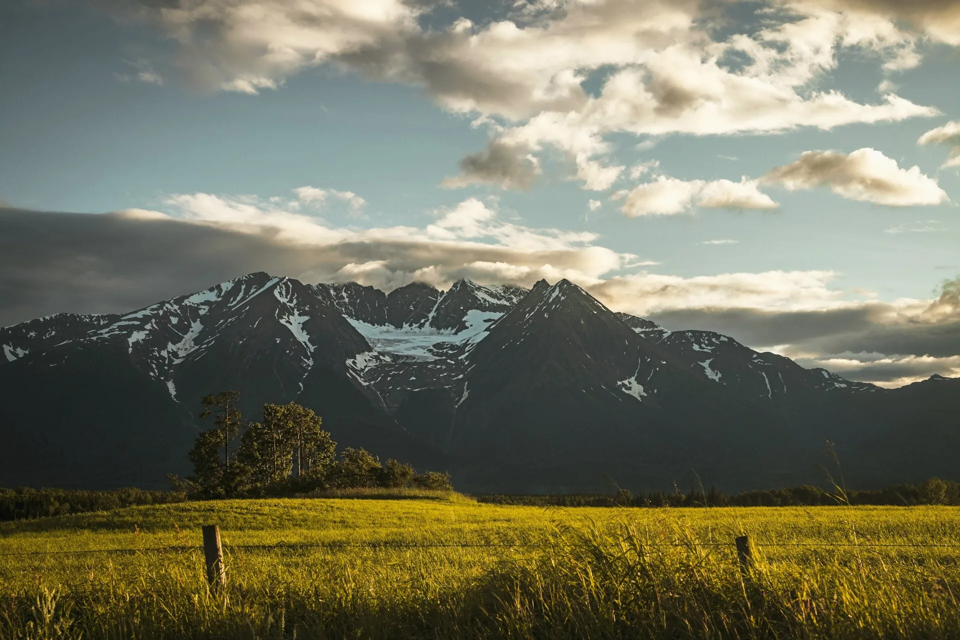 Groene weide met Hudson Bay Mountain op de achtergrond in Smithers Canada