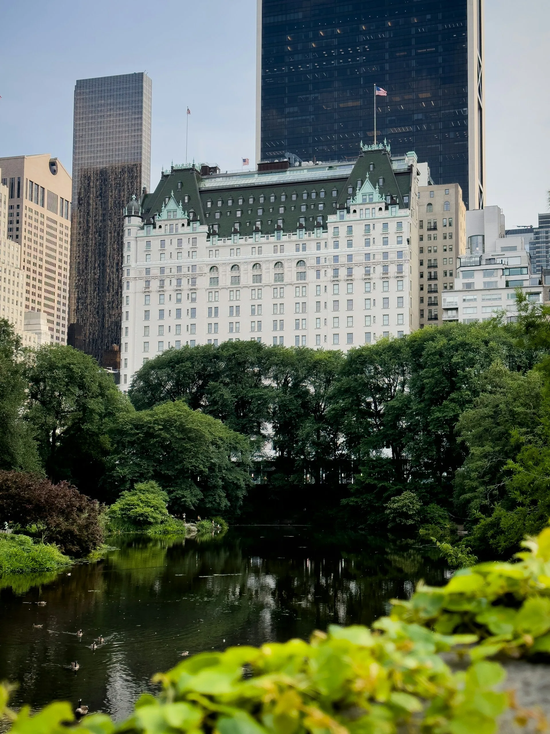 Het Plaza hotel in New York City vanaf Central Park