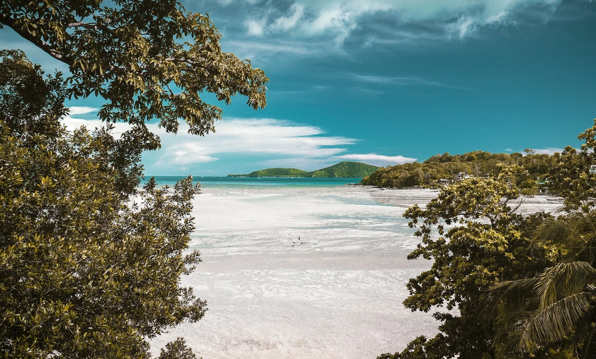 Een zandstrand op de Bahama's