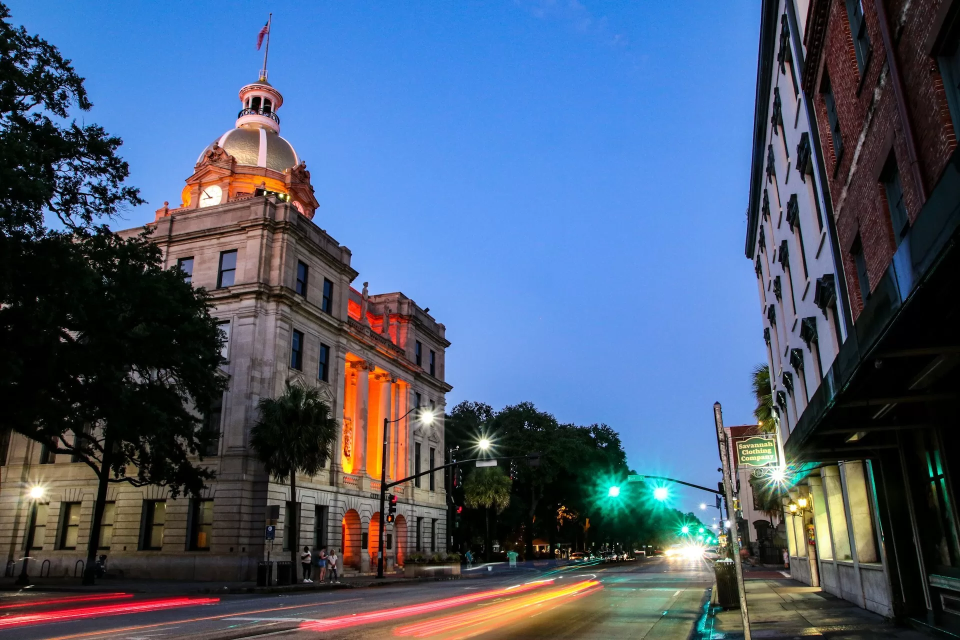 Historische gebouwen in het centrum van Savannah, Georgia