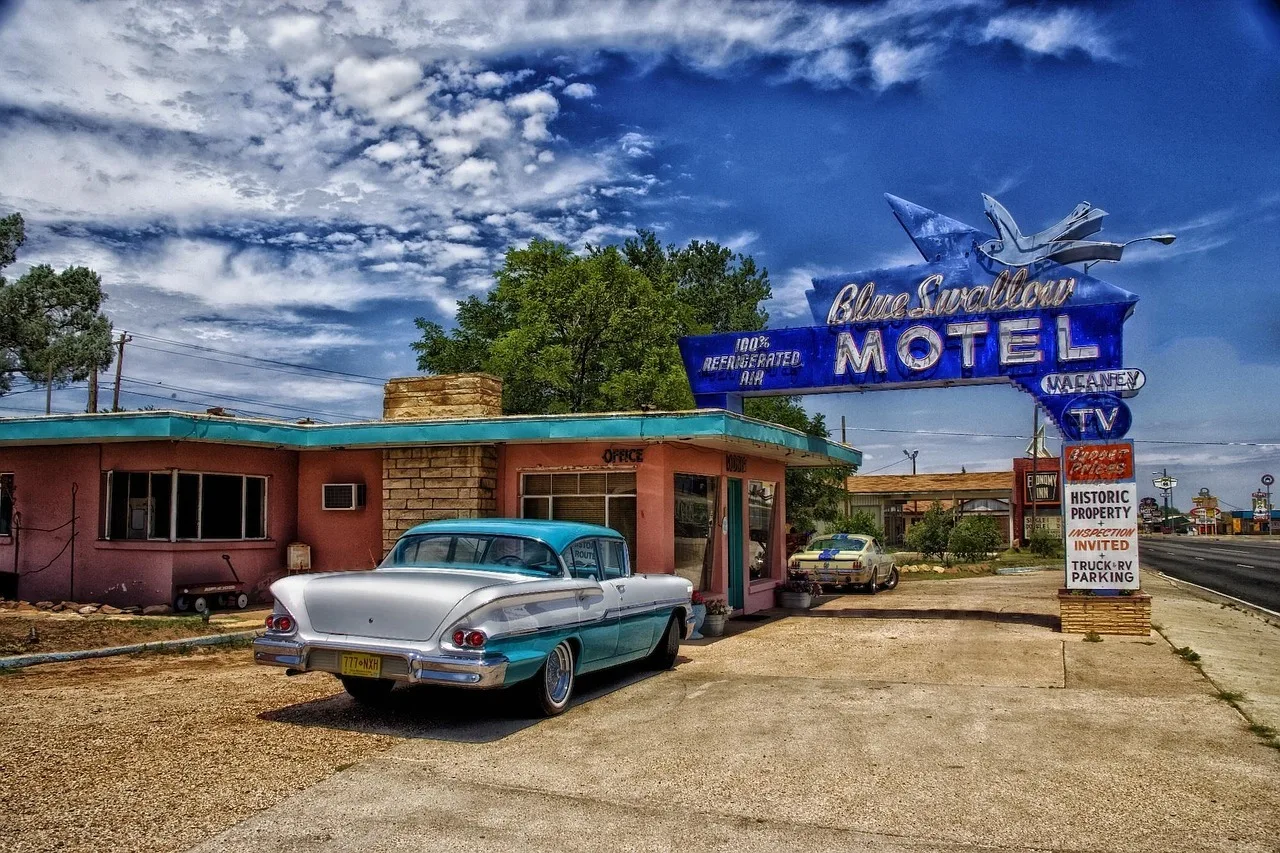 Een oud motel in Tucumcari, New Mexico