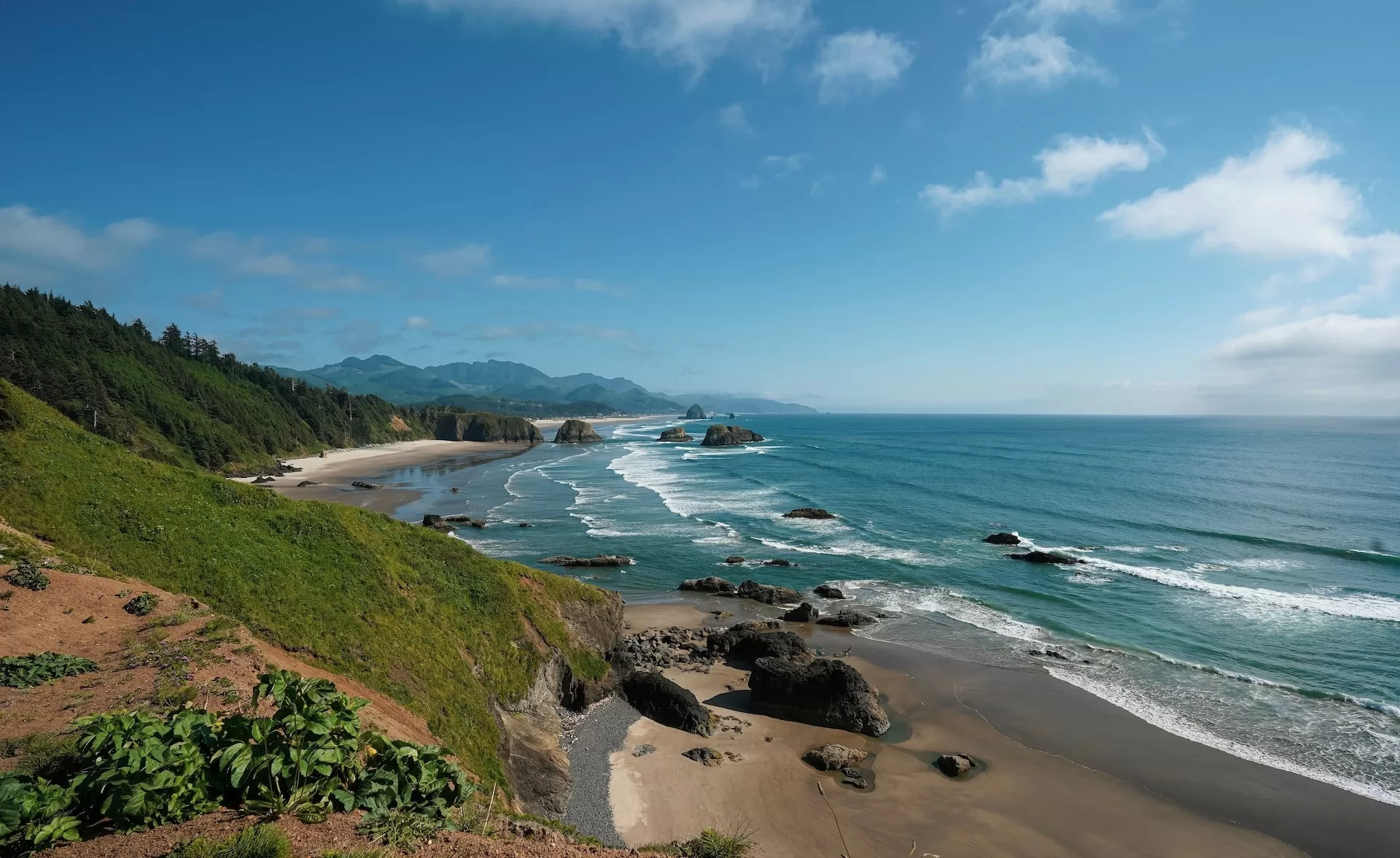 De rotsen op het eindeloze strand van Cannon Beach in de staat Oregon
