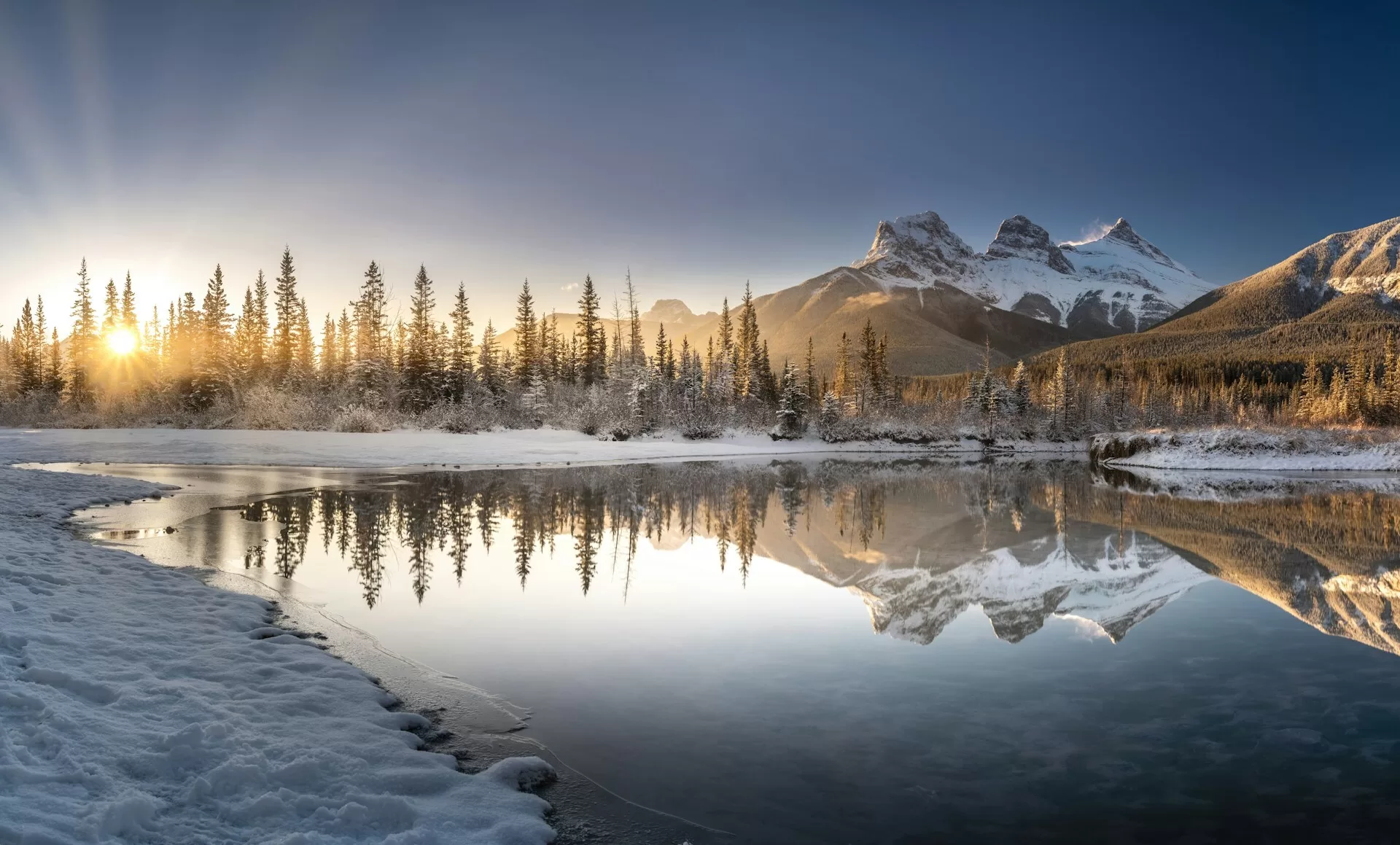 Three Sisters Viewpoint tijdens de winter in Canmore
