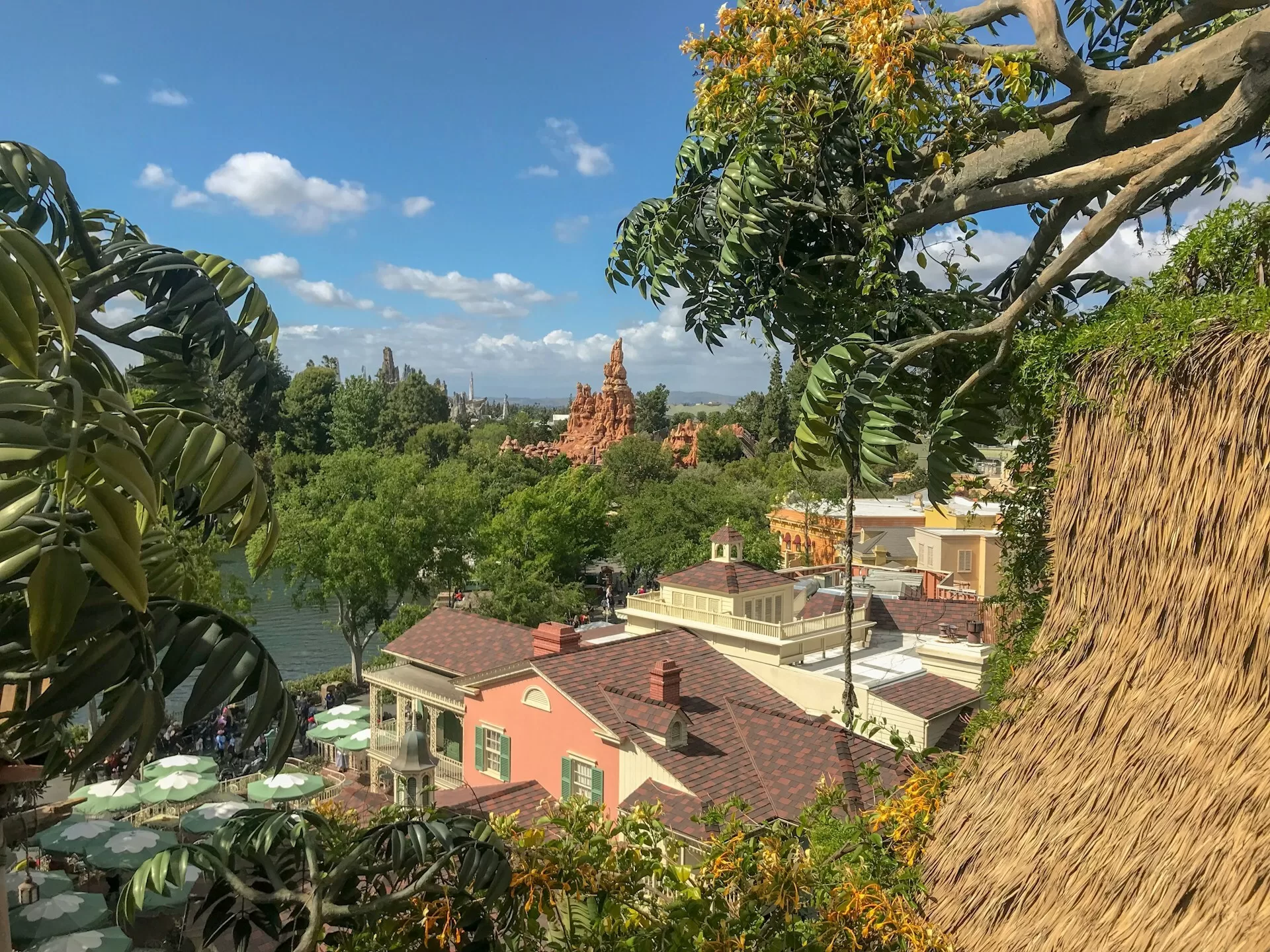 Uitzicht over gekleurde huizen in Disneyland Anaheim
