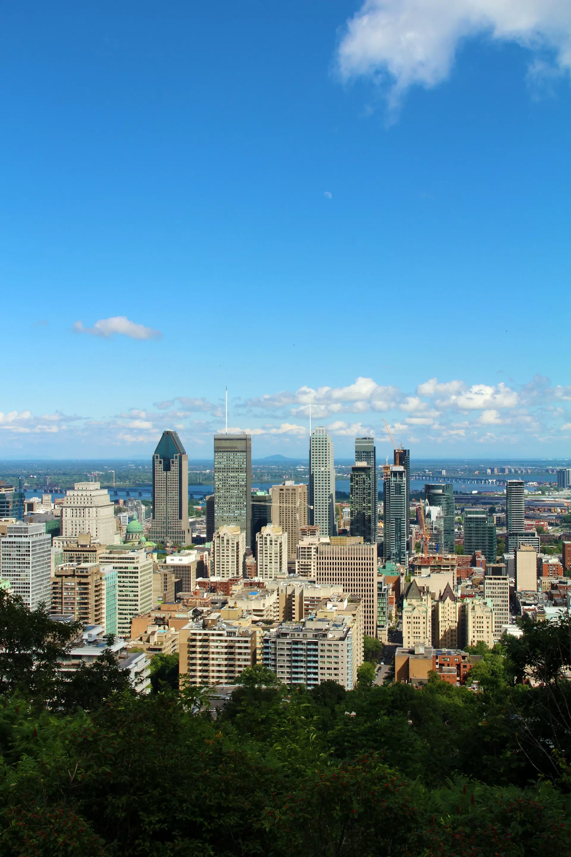 Uitzicht vanuit Mount Royal Park over de torenhoge gebouwen van Montreal in Canada