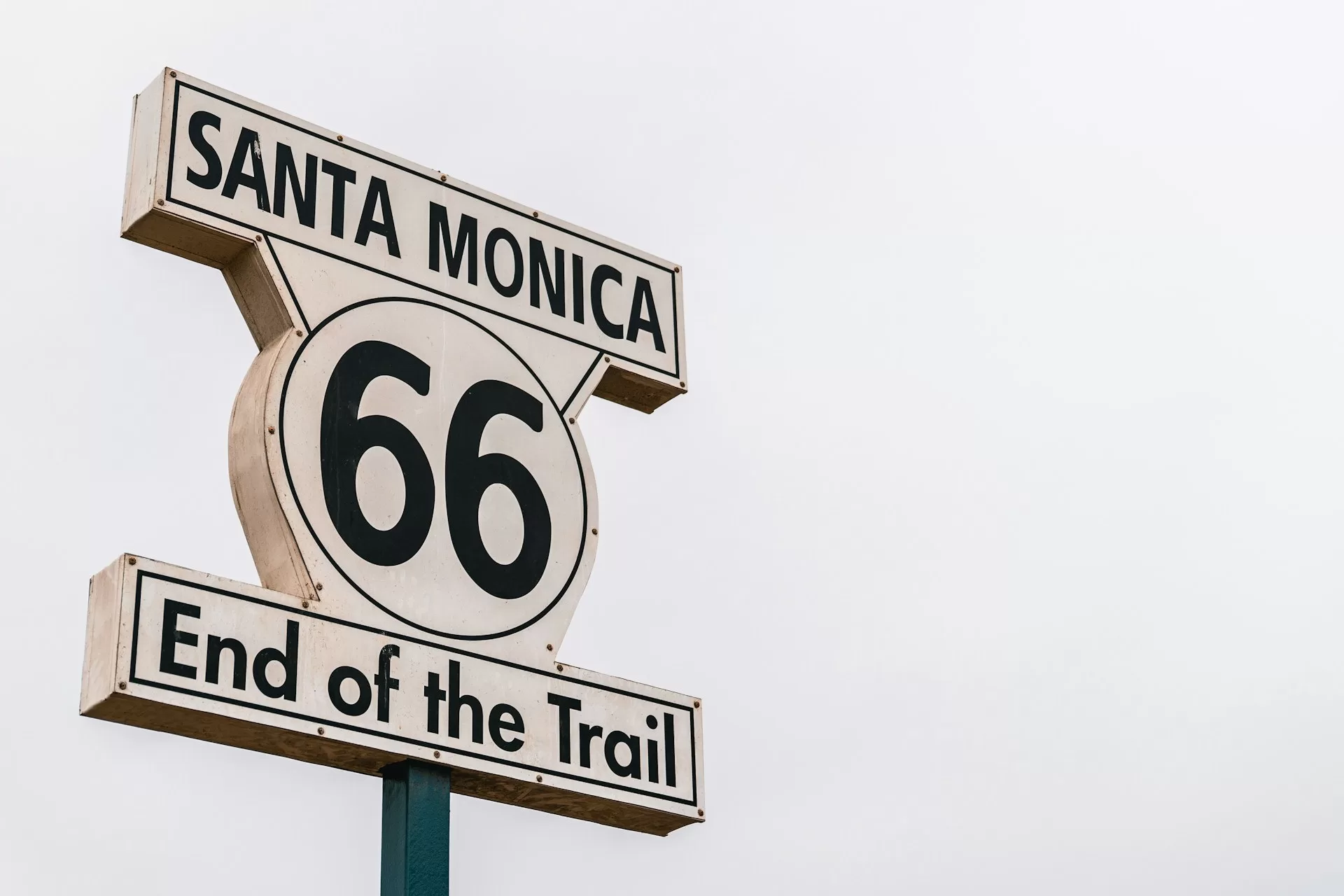 Een bord van het einde van de Route 66 in Santa Monica, Californië
