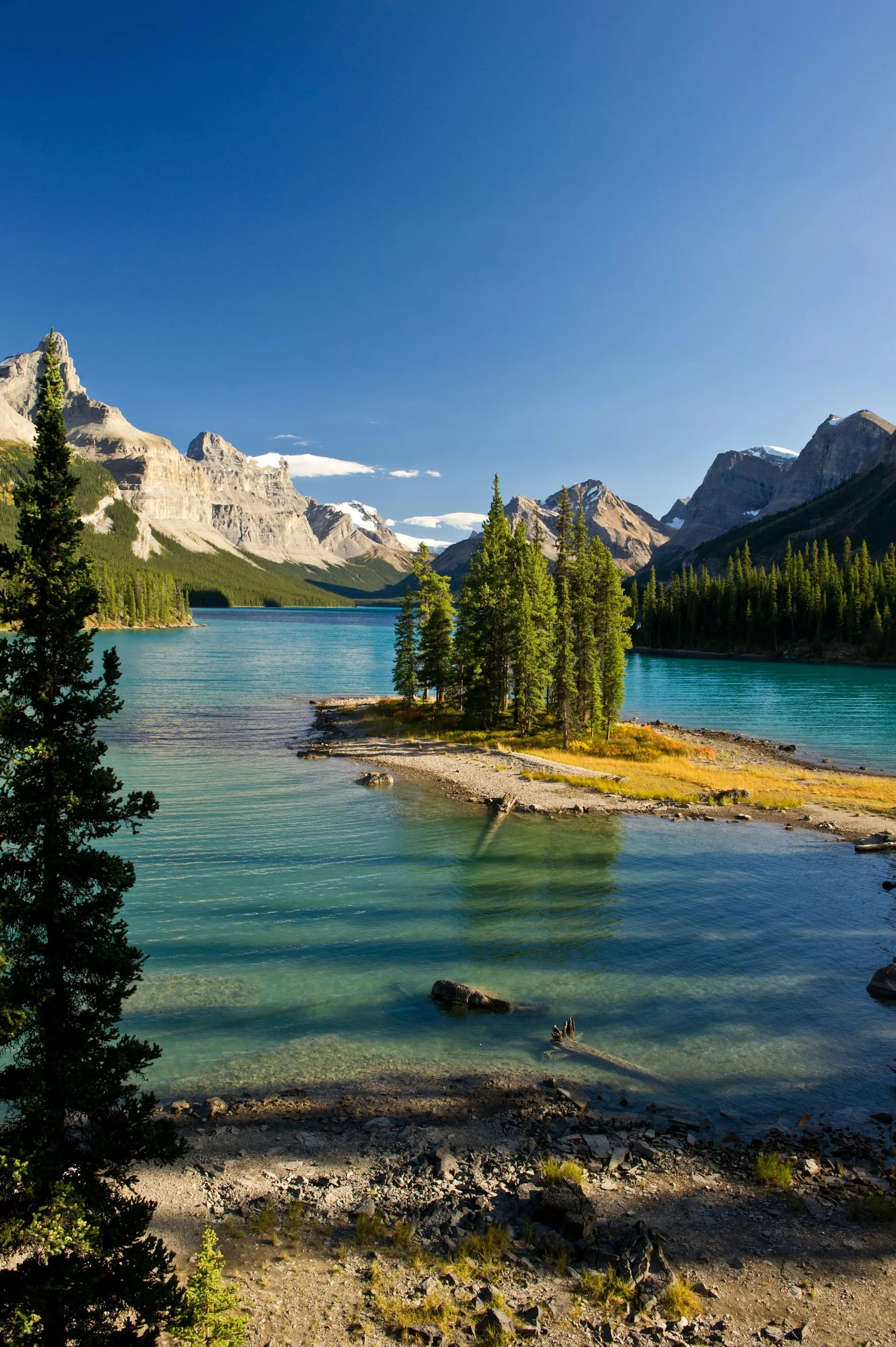 Spirit Island op Maligne Lake in Jasper National Park