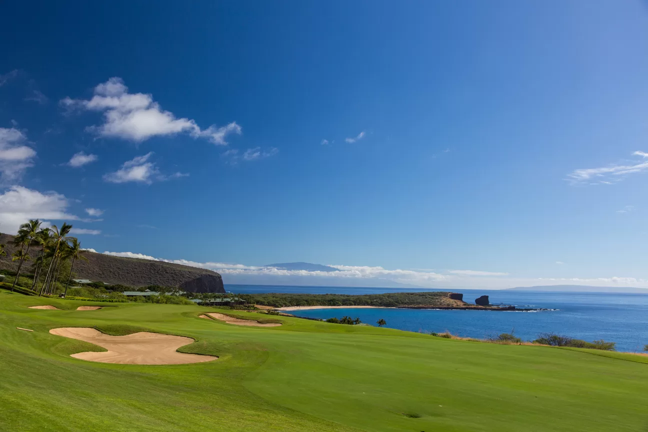 Golfbanen in het zuiden van Lanai, Hawaii