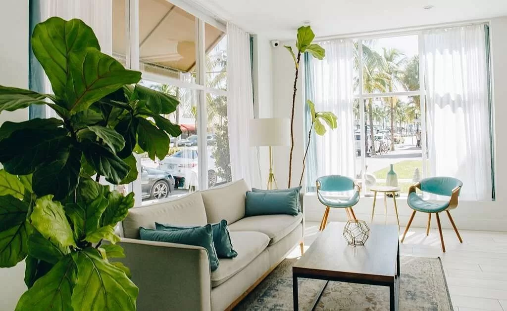 Zitgedeelte in de lobby van het Hotel Casa Boutique Miami