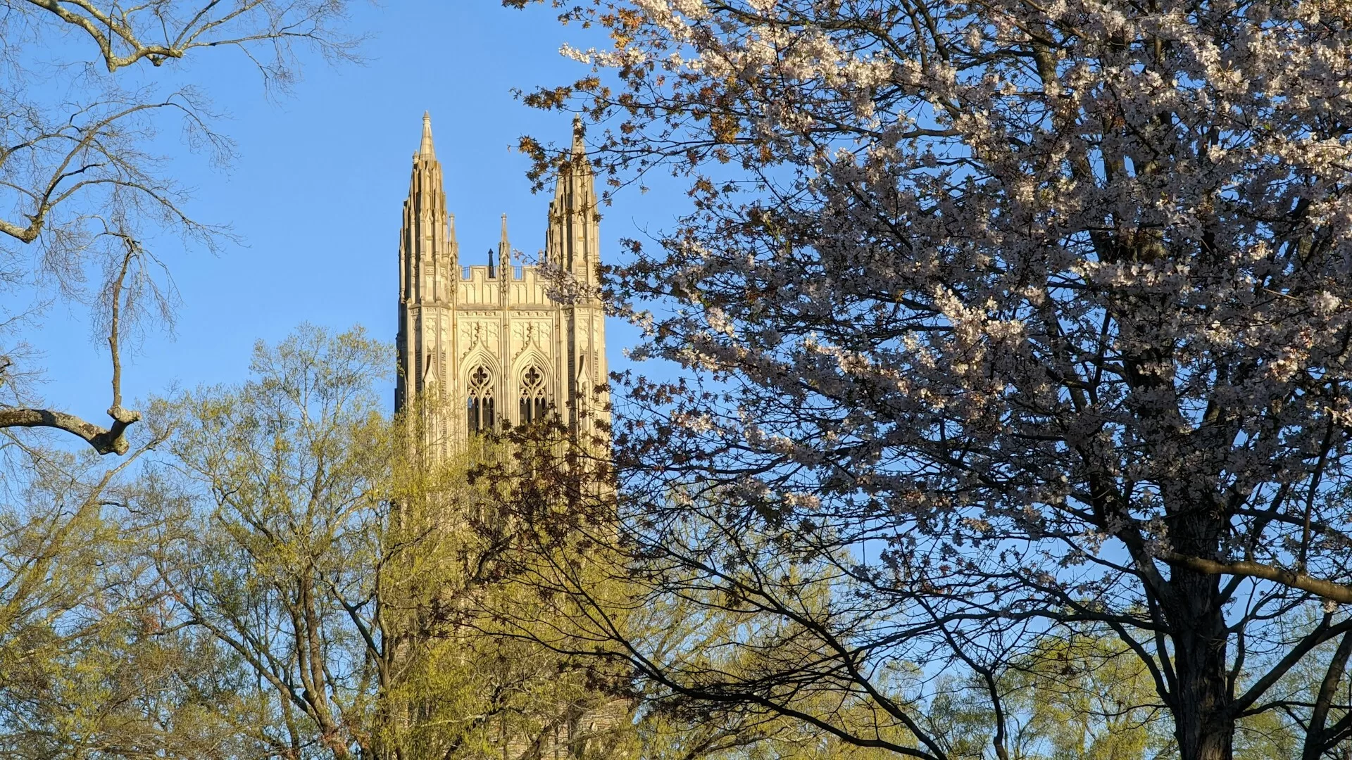 Een hoge kerktoren in Durham, North Carolina